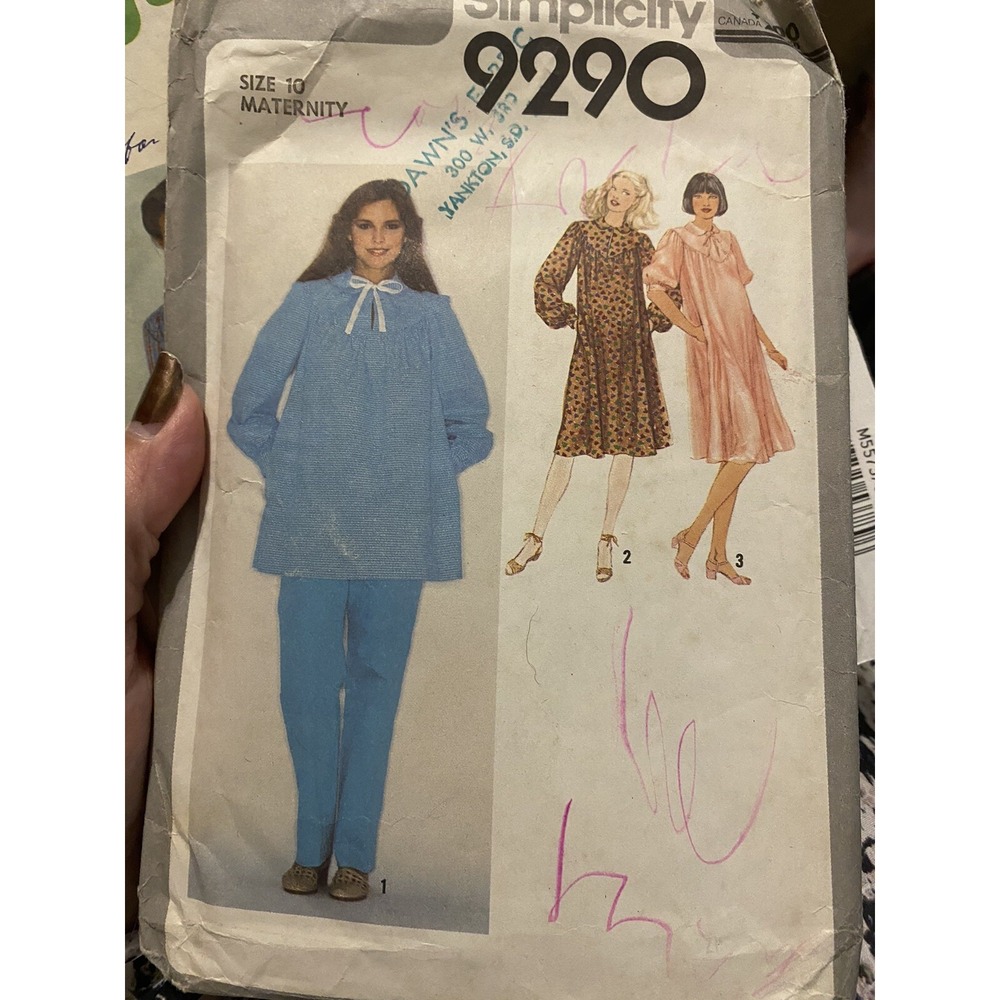 Vintage Simplicity 9290 Maternity Pattern Size 10 Dress Top Pants Cut Complete